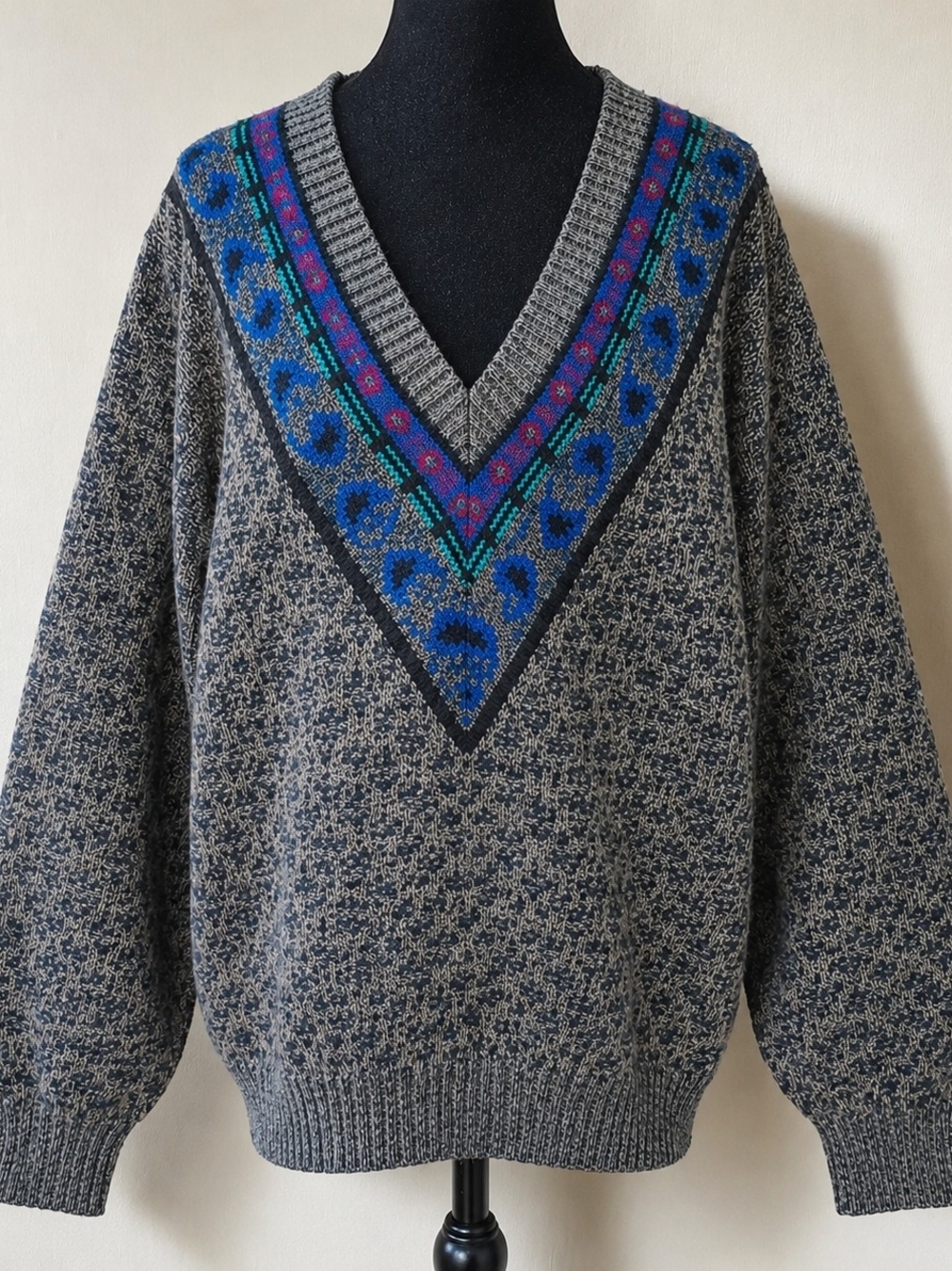 Vintage London Fog Women's 1X Wool Blend Sweater Coogi Style Grandpa Core V Neck